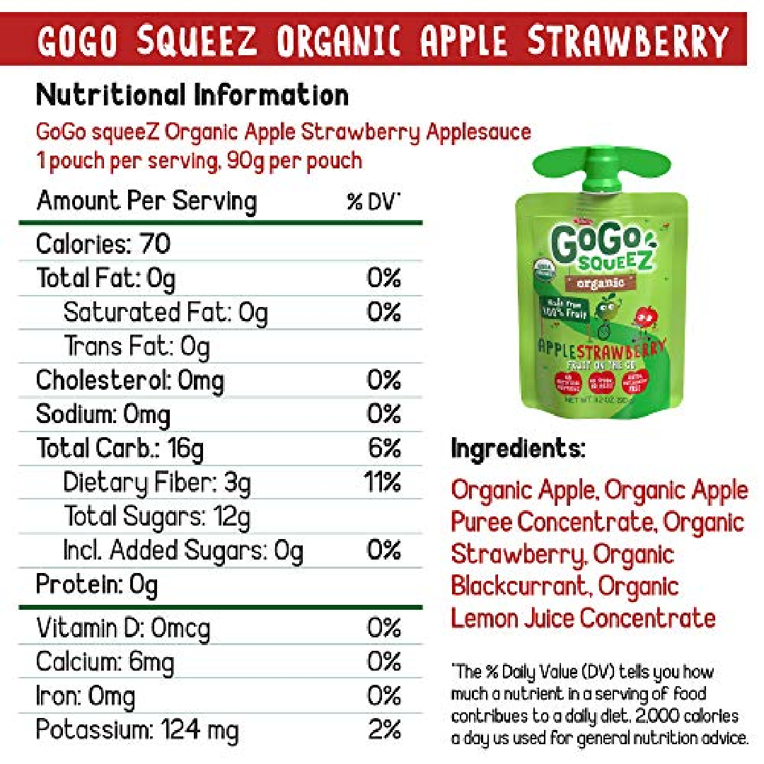 GoGo Squeez Organic Fruit On The Go Apple Strawberry healthy kosher fruit snacks