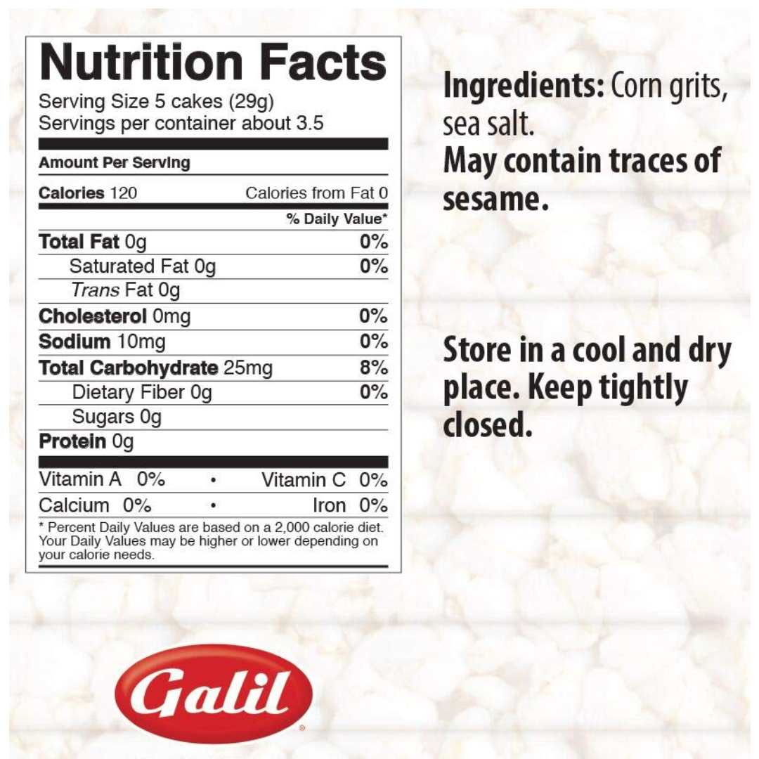 Galil Thin Real Corn Cakes Thin Corn Cakes healthy kosher rice cakes have willpower ingredients